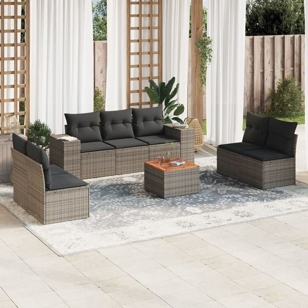 vidaXL 8-teilig Garten-Sofagarnitur mit Kissen Grau Poly Rattan, 3257733