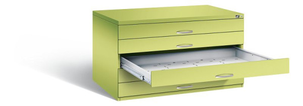 C+P Flachablageschrank Serie 7100_7200, H760xB1350xT960mm, Farbe: Viridingrün / Viridingrün, Bügelgriff, 7201-100 S10268