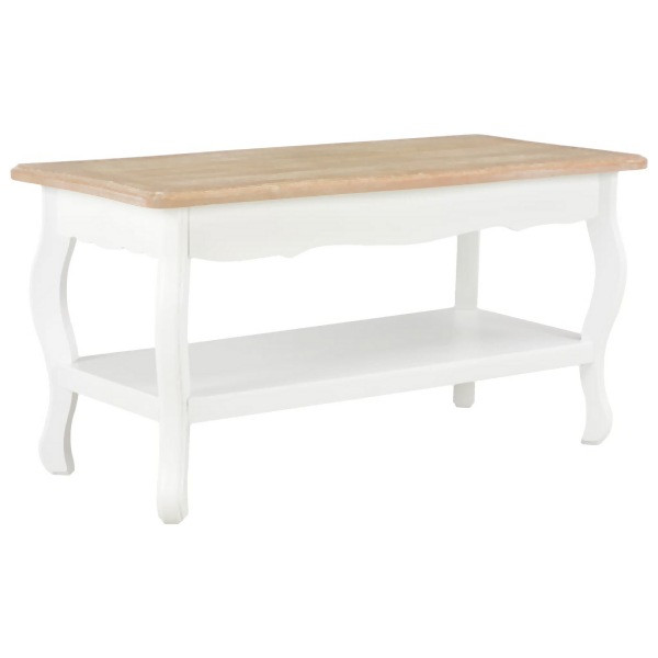 vidaXL Couchtisch Weiß und Braun 87,5x42x44 cm Kiefer Massivholz, 280023