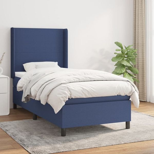 vidaXL Boxspringbett mit Matratze Blau 90x190 cm Stoff, 3131239