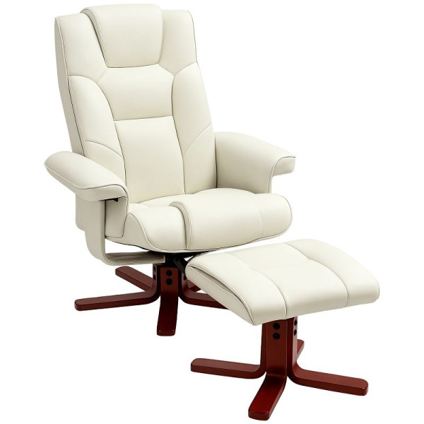 HOMCOM Relaxsessel mit Hocker, Lederoptik, neigbare Lehne, bis 150 kg, Cremeweiß, 83B-031V00CW
