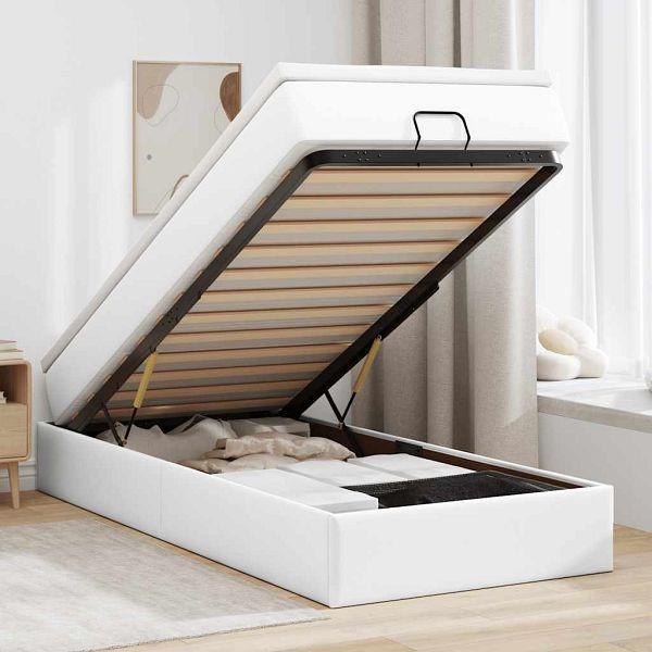 vidaXL Ottoman-Bett mit Matratze Weiß 100x200 cm Kunstleder, 3311022