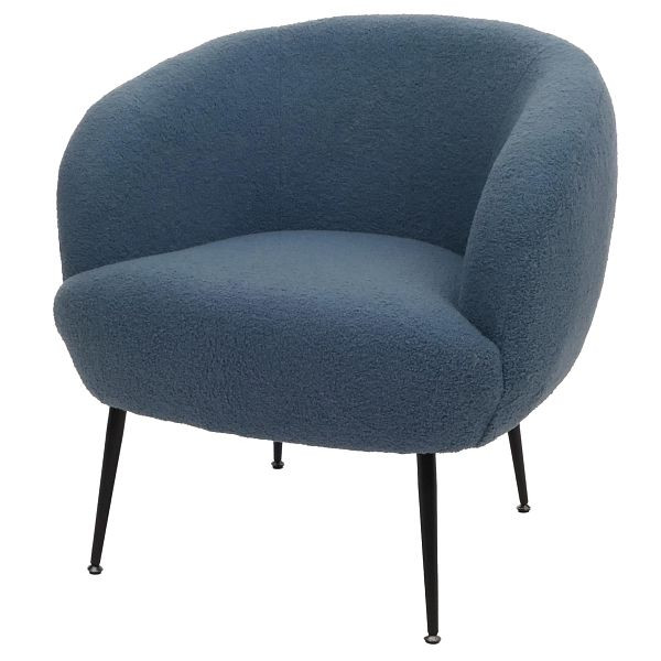 Mendler Lounge-Sessel HWC-O37, Cocktail-/Clubsessel Polstersessel Sessel, Stoff/Textil Bouclé (330g/m²) Metall MVG, blau, 153444