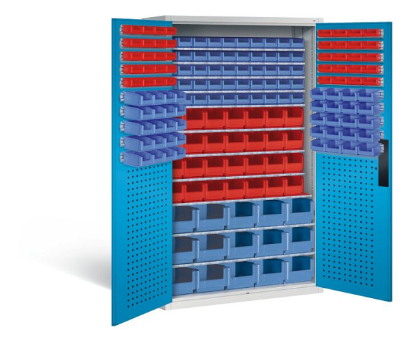 C+P Magazinschrank Serie 13, H1950xB1100xT535mm, Farbe: Lichtgrau / Lichtblau, Muldengriff, 130276-62 S10017