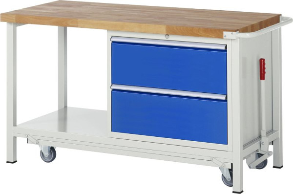RAU Absenkbare Werkbank 8000 - Modell 8255, B1500 x T700 x H880 mm, mit 2 Schubladen, 15-8255A6-157B4F.11