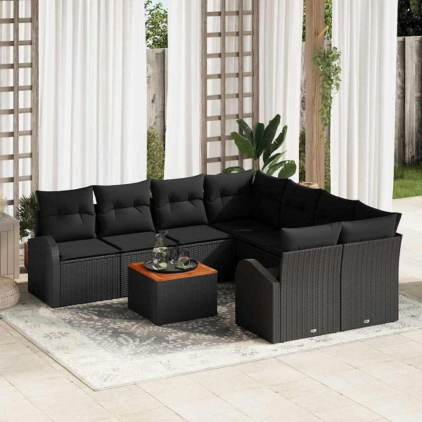 vidaXL Garten-Sofa-Set 9-teilig Schwarz, 3356231, 8721288365026