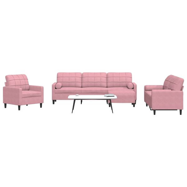 vidaXL 4-tlg. Sofagarnitur mit Kissen und Nackenrollen Rosa Samt, 3278464