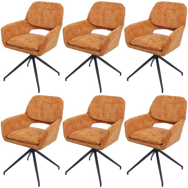 Mendler 6er-Set Esszimmerstuhl HWC-N74, Küchenstuhl, drehbar Auto-Return, Stoff Chenille (490g/m²) Standard 100, ocker-gelb, 3x108648
