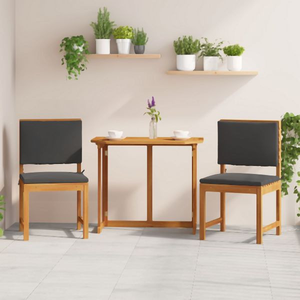 vidaXL Gartenstühle ohne Armlehnen mit Kissen, 2 Stück, aus Akazienholz, 4107156