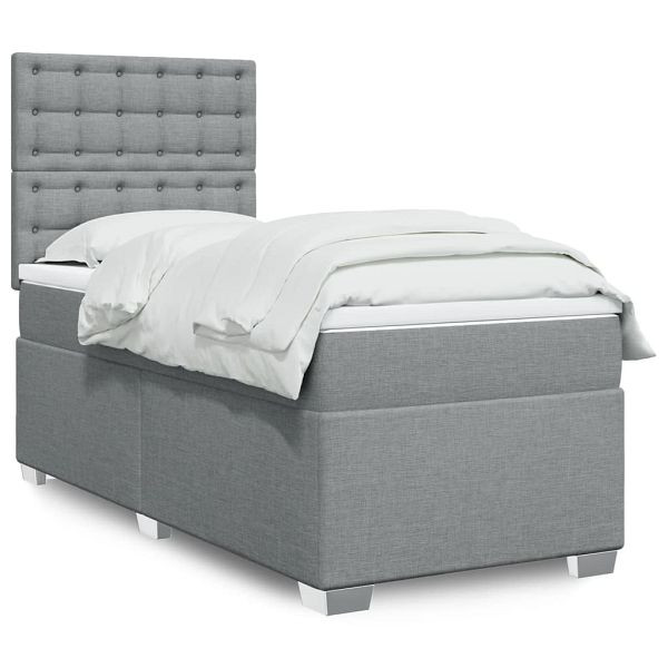 vidaXL Boxspringbett mit Matratze Hellgrau 90x190 cm Stoff, 3292657