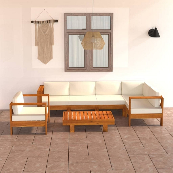 vidaXL 7-tlg. Garten-Lounge-Set mit Creme Auflagen Massivholz Akazie, 3057934