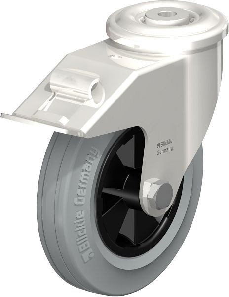 Blickle LEXR-VPP 160G-FI-SG Edelstahl-Lenkrolle mit Rückenloch & Feststeller, Vollgummi, Grau, 582130