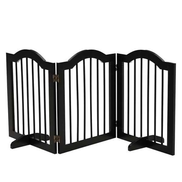 PawHut Absperrgitter Hund 3-teilig, 154,5 x 61 cm Faltbar Hundegitter mit Tür, Türschutzgitter mit 2 Stützfüßen, D06-048V01BK