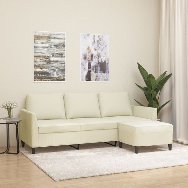 vidaXL 3-Sitzer-Sofa mit Hocker Creme 180 cm Kunstleder, 3201123