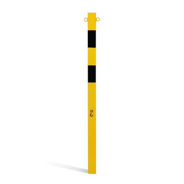 CRASH STOP Sperrpfosten 70x70, gelb-schwarz, zum Einbetonieren, mit Ösen, 20-40+OESEN