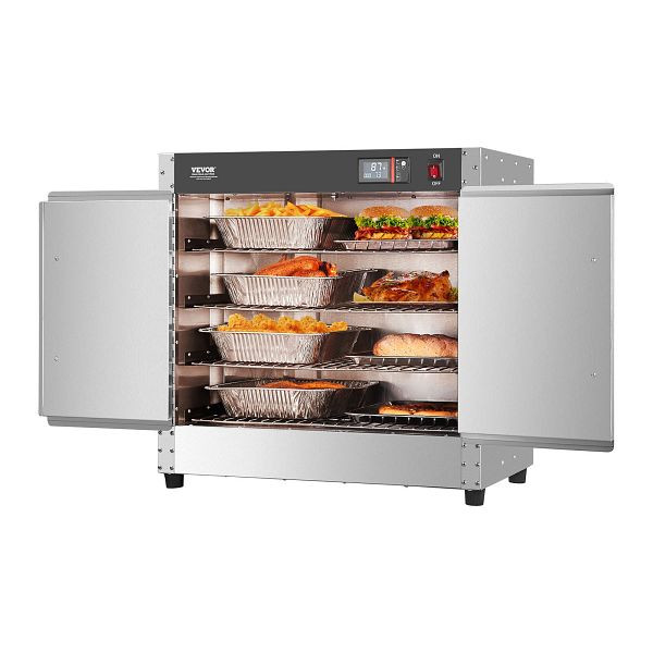 VEVOR Speisenwärmer, 4-stufiger Imbiss-Wärmeschrank mit Wasserschale, Doppeltür, XXSPBWJ4CBTMEWPBXV2