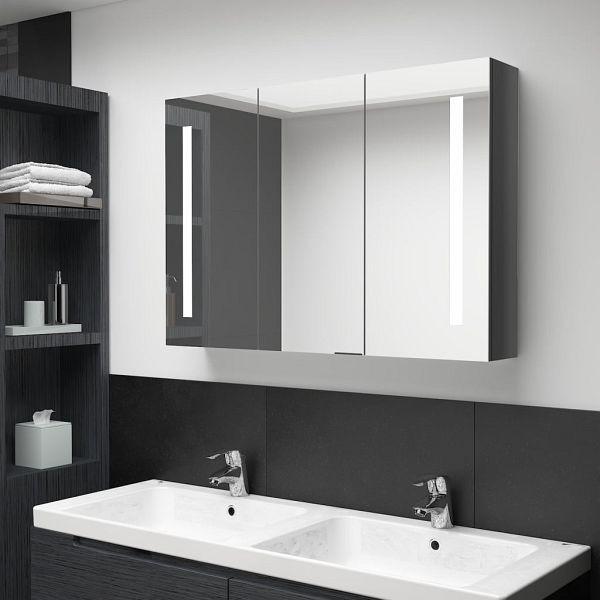 vidaXL LED-Spiegelschrank fürs Bad 89x14x62 cm Glänzend Grau, 326528