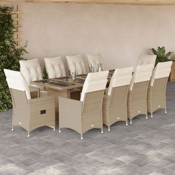 vidaXL 11-teilig Garten-Bistro-Set mit Kissen Beige Poly Rattan, 3277248