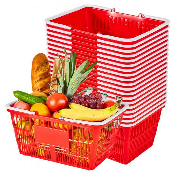 VEVOR Einkaufskorb 20er-Pack, Tragekorb 21L, stapelbar, PE-Kunststoff mit Griffen, Tragfähigkeit 9,07kg für Supermärkte, DSBDGWL20PCSQD1UT001V0