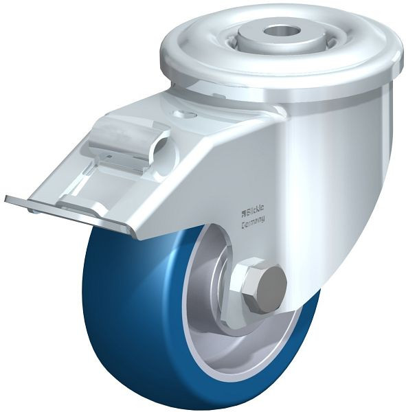 Blickle LKR-ALBS 100K-FI Stahlblech-Lenkrolle, schwere Ausführung, mit Rückenloch & Feststeller, Blickle Besthane® Soft, Blau, 742761