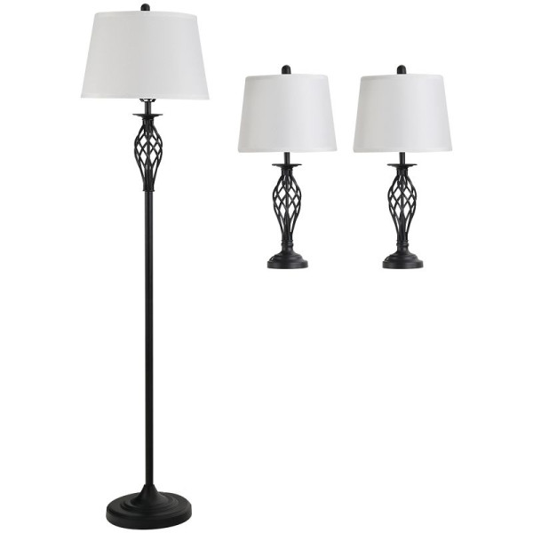 HOMCOM 3er-Lampenset 2 Tischlampen (Ø 38 x 158H cm) + 1 Stehlampe (Ø 30 x 62H cm) Vintage Standlampe mit Fußschalter, B31-179