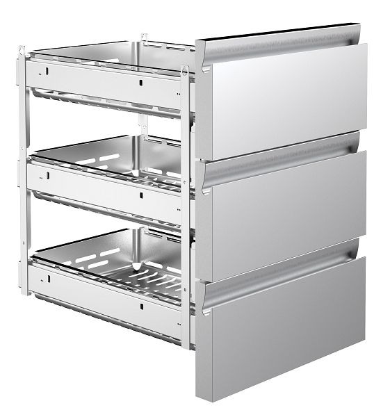 ALPENINOX Schubladenset 3 x 1/3, für Kühltische mit Korpushöhe in mm: 700, für GN-Behälter bis maximal H in mm: 65, Nutzhöhe in mm: jeweils 85, 402881080