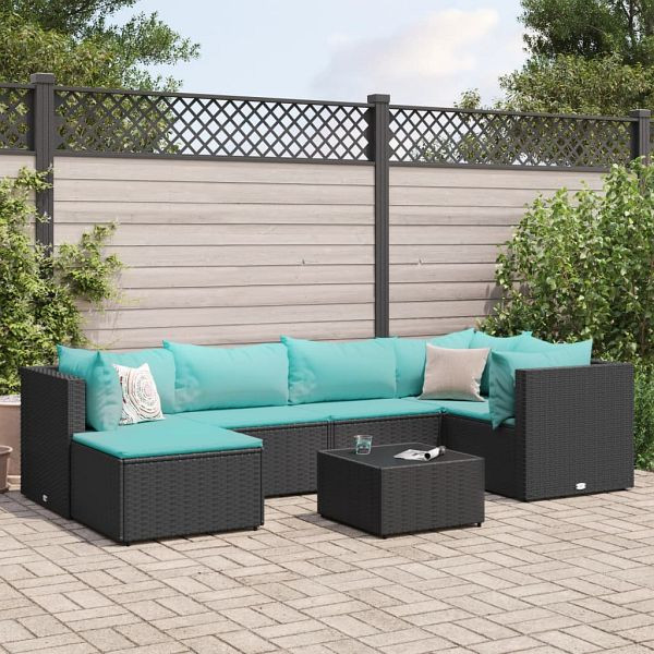 vidaXL 7-tlg. Garten-Lounge-Set mit Kissen Schwarz Poly Rattan, 3308220