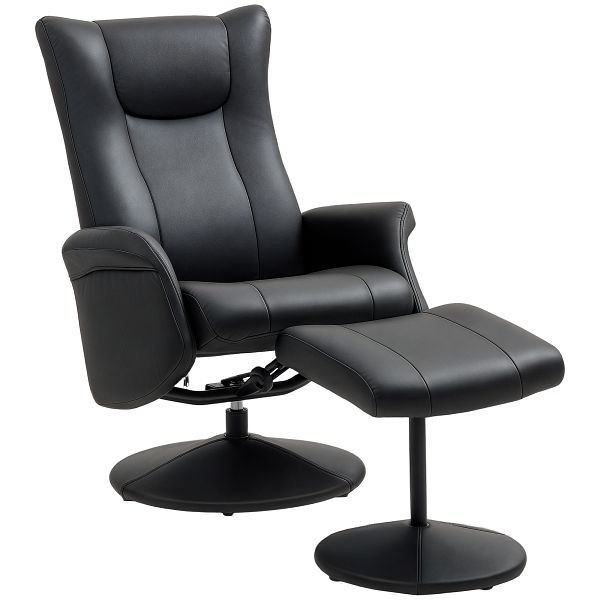 HOMCOM Chefsessel mit Hocker, Lederoptik, drehbar, verstellbare Lehne, bis 150 kg, Schwarz, 83B-098V00BK