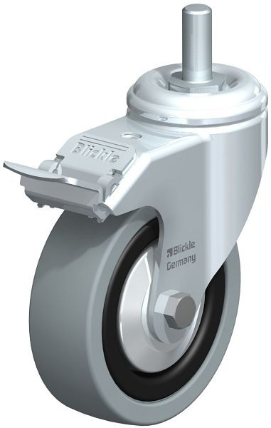 Blickle LKRA-VPA 101G-FI-FA-GS12 Apparate-Lenkrolle mit Gewindestift & Feststeller, Vollgummi, Grau, 473421