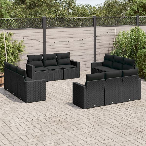 vidaXL 12-teilig Garten-Sofagarnitur mit Kissen Schwarz Poly Rattan, 3251102