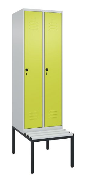 C+P Umkleidespind Classic PLUS, mit untergebauter Sitzbank, 2 Abteile, 2120x600x815mm, 7035/0024, Drehriegel, 0800507-20 S10040