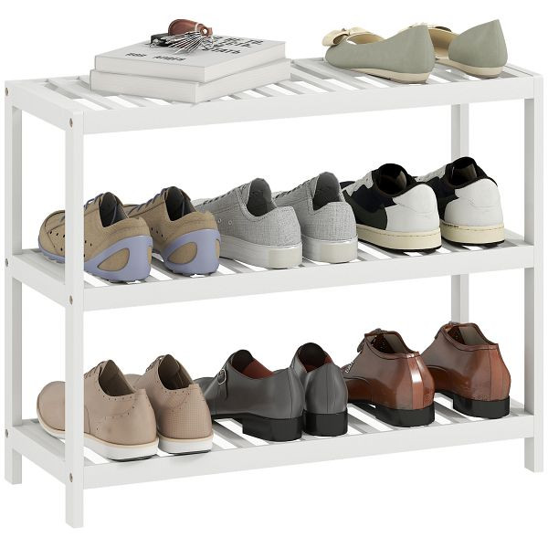HOMCOM 3-stufiges Bambusregal, Schuhregal, Aufbewahrungsregal, Weiß, 837-580V00WT, 4255826833561