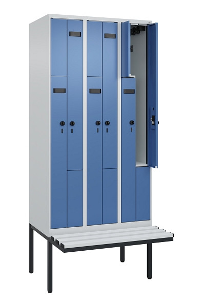 C+P Z-Spind Evolo PLUS, Bank, 6 Fächer, 2120x900x815mm, 7035/5023, Drehriegel, Material Sitzfläche Kunststoff, 0490437-306 S10062