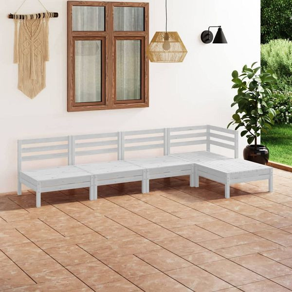 vidaXL 5-teilig Garten-Lounge-Set Massivholz Kiefer Weiß, 3082658