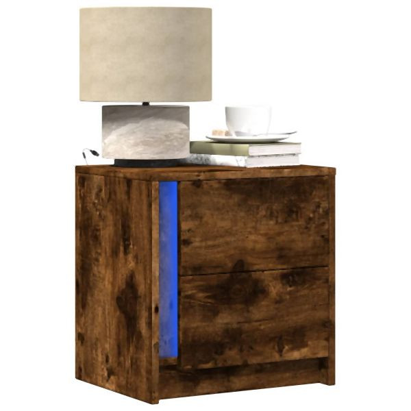 vidaXL Nachttische mit LED-Leuchten 2 Stk. Räuchereiche Holzwerkstoff, 852056