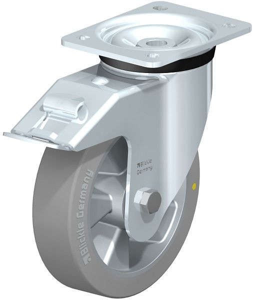 Blickle LK-ALTH 180K-FI-AS Stahlblech-Lenkrolle, schwere Ausführung, mit Anschraubplatte & Feststeller, Blickle Extrathane®, Grau, 852494