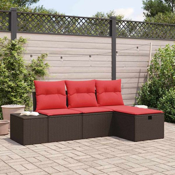 vidaXL Gartensofa-Set mit Kissen mit Speicher 4-teilig Poly-Rattan, 3359353