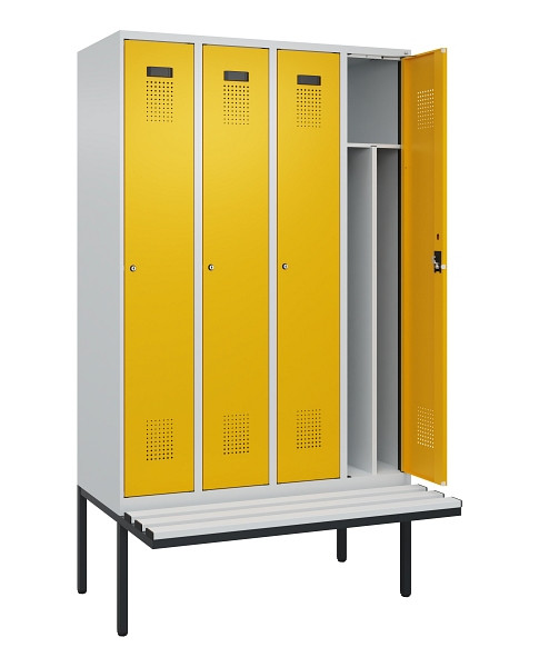 C+P Spind Evolo PLUS, 4 Abteile, 2120x1200x815mm, 7035/1004, Haken 4, Zylinderschloss, Material Sitzfläche Kunststoff, 0490407-40F S10081