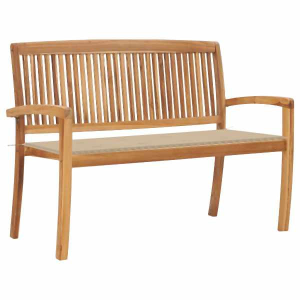 vidaXL Stapelbare Gartenbank mit Auflage 128,5 cm Massivholz Teak, 3063282