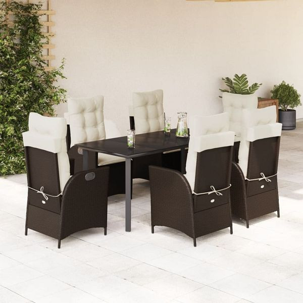vidaXL 7-teilig Garten-Essgruppe mit Kissen Braun Poly Rattan, 3213209