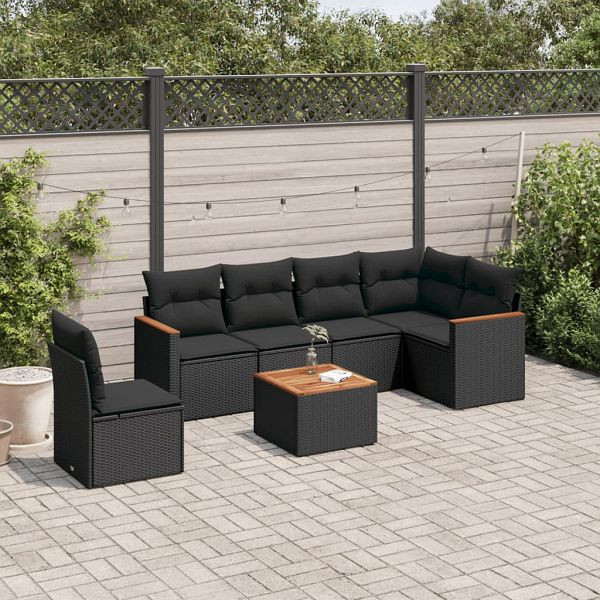 vidaXL 7-tlg. Garten-Sofagarnitur mit Kissen Schwarz Poly Rattan, 3226020