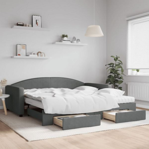vidaXL Tagesbett Ausziehbar mit Schubladen Dunkelgrau 100x200 cm Stoff, 3197248