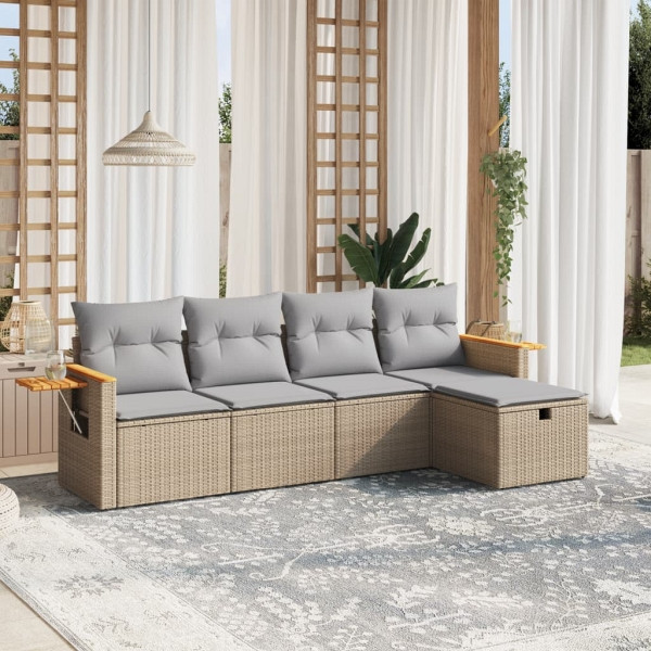vidaXL 5-tlg. Garten-Sofagarnitur mit Kissen Beige Poly Rattan, UV-beständig, 3265504