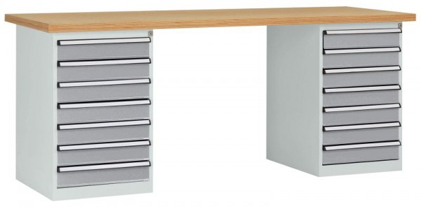 Manuflex Werkbanksystem COMBI, 2 Gehäuse Modell 3 mit Multiplexplatte, BxTxH = 2000 x 700 x 840 mm, Alusilber, WC5126.9006