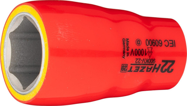 Hazet Steckschlüsseleinsatz, Sechskant, schutzisoliert, Vierkant hohl 12,5 mm (1/2 Zoll), Außen-Sechskant-Tractionsprofil, 22 mm, 900KV-22