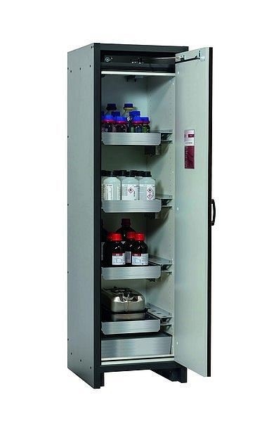 asecos Sicherheitsschrank Q-CLASSIC-30, Q30.195.056.R in verkehrsrot RAL 3020 mit 3x Auszugswanne Standard (Edelstahl), 31007-066-33427