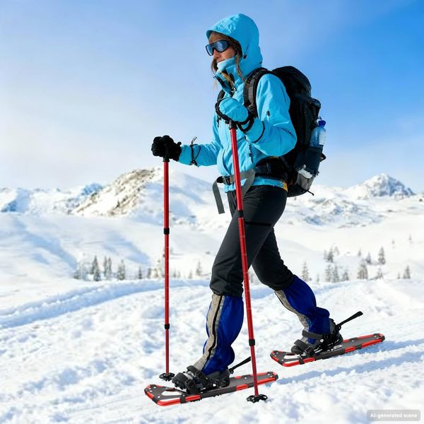vidaXL 3 in 1 Schneeschuhe mit Wanderstöcken Rot und Schwarz 30 Zoll, 42021439