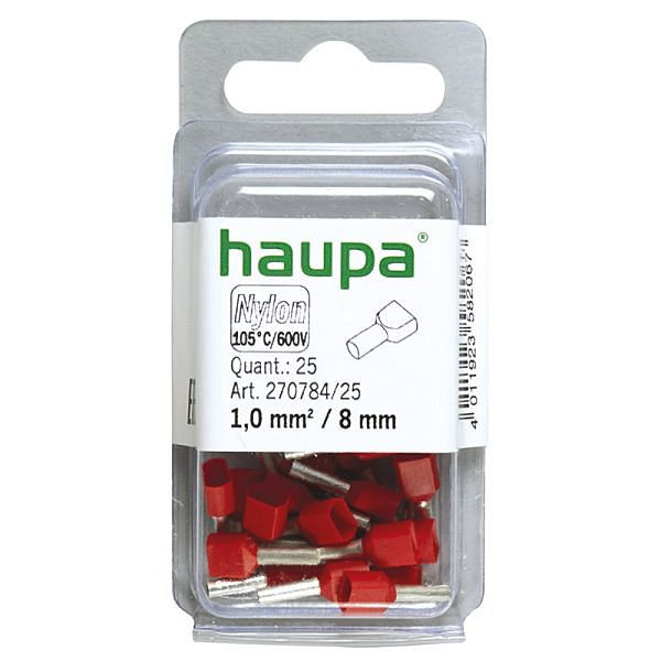 Haupa Twin-Aderendhülse 1 mm²/8 mm rot, VE: 25 Stück, 270784/25