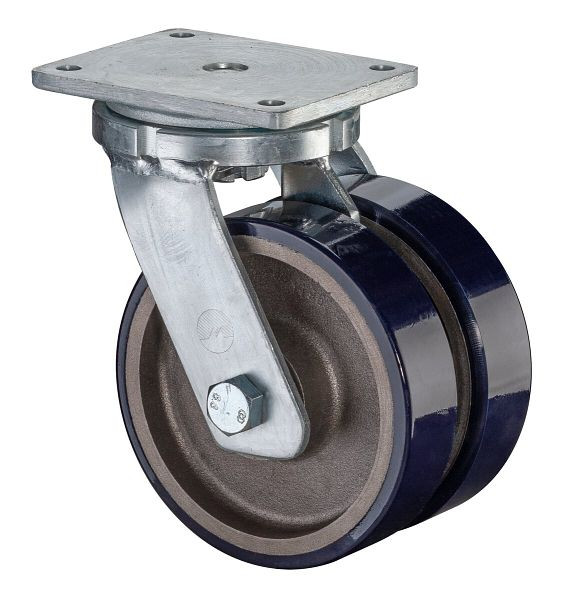 BS Rollen Schwerlastdoppelrolle, Breite 2x40 mm, Ø100 mm, bis 580 kg, Lauffläche Guss-Polyurethan 78 Shore A, Radkörper Guss, Kugellager, S100.C11.100