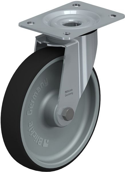 Blickle LE-PATH 200R Stahlblech-Lenkrolle mit Anschraubplatte, Thermoplastisches Polyurethan, Grau, 846989